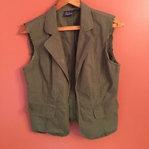Olive Green Khaki Open Front Vest